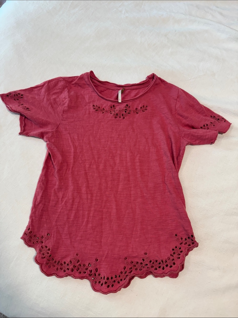 Free People Rose Eyelet-Trim Short Sleeve Tee